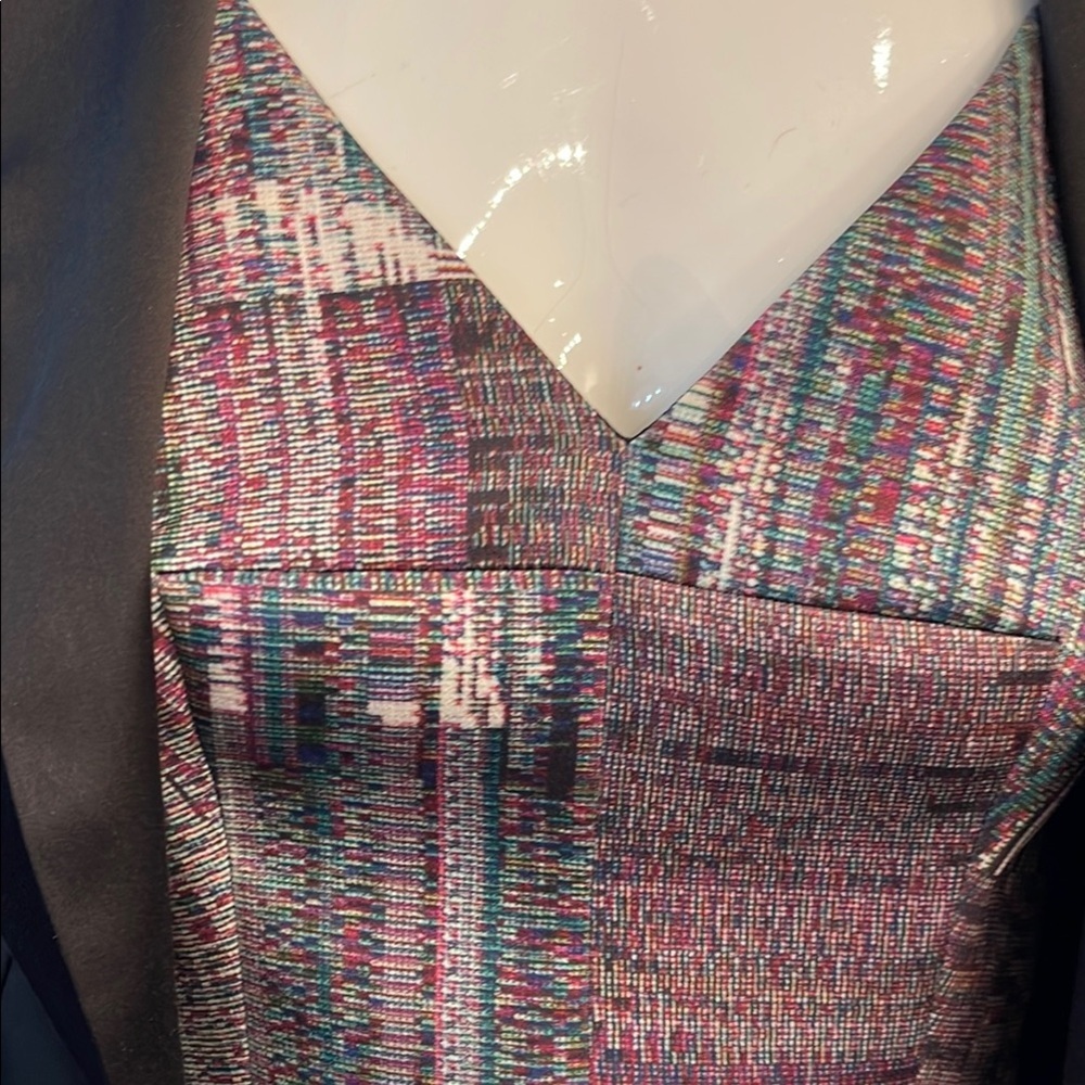 Multicolor Patterned Dress with Black Trim